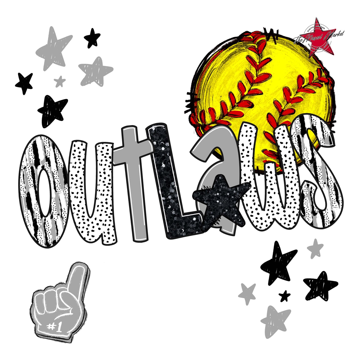 Outlaws Softball Scrape-Grey