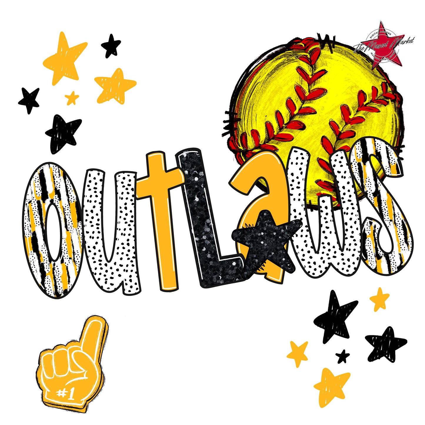 Outlaws Softball Scrape-Yellow