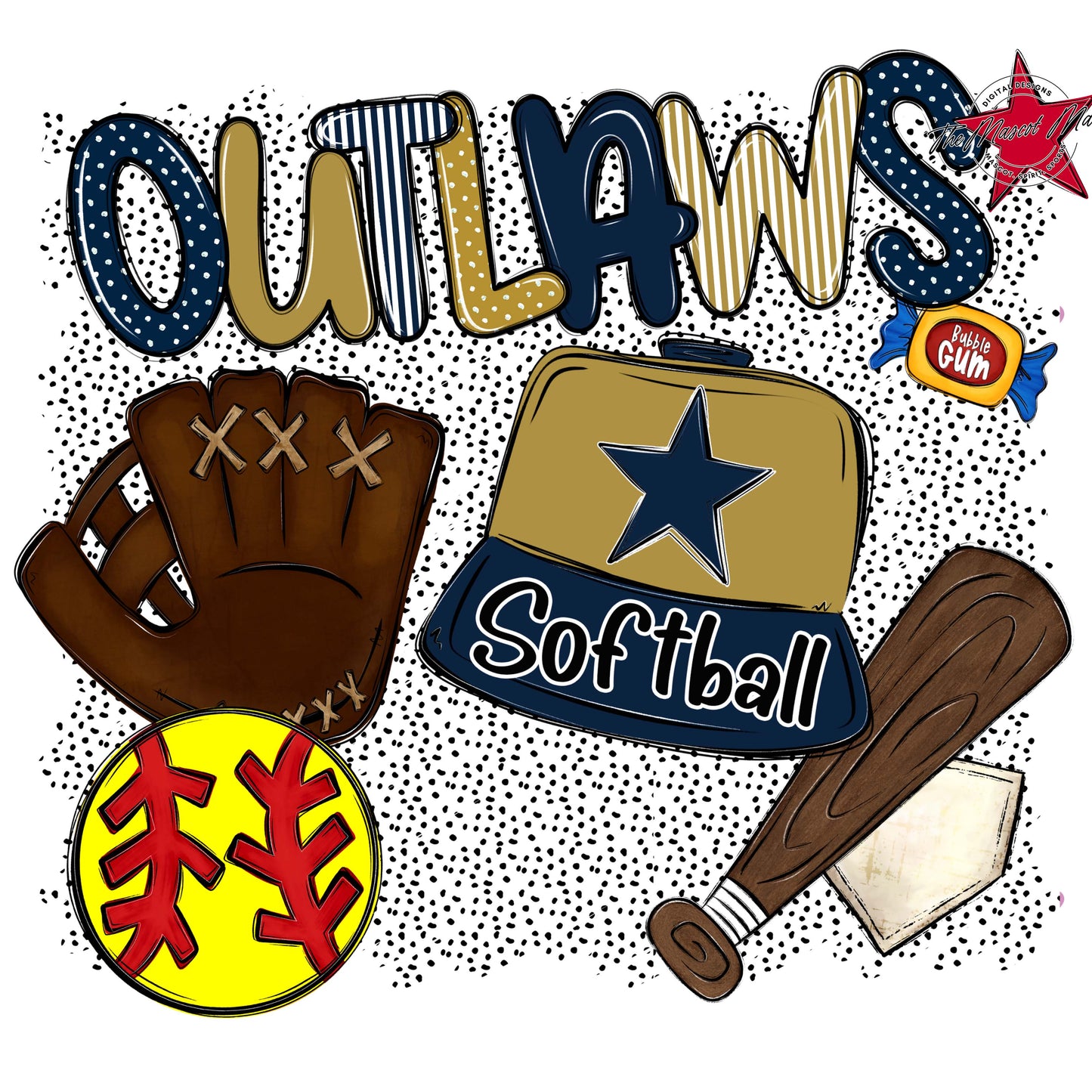 Outlaws Softball Spirit-Navy & Gold
