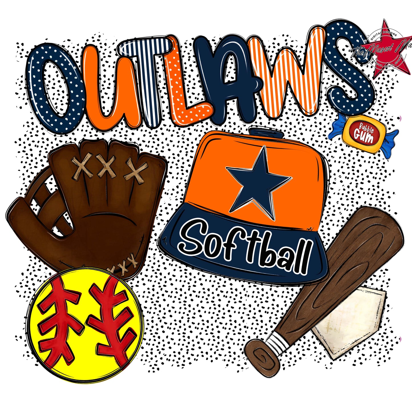 Outlaws Softball Spirit-Navy & Orange