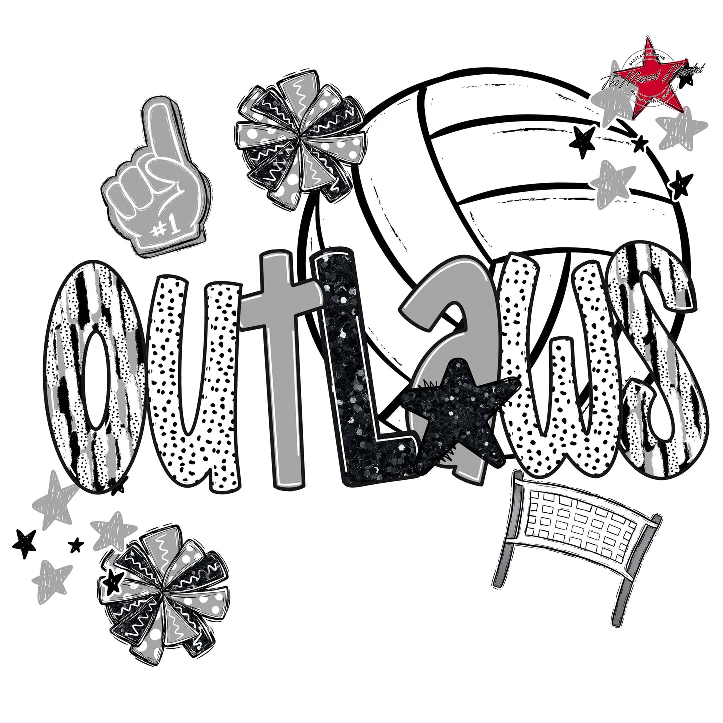 Outlaws Volleyball Scrape-Grey