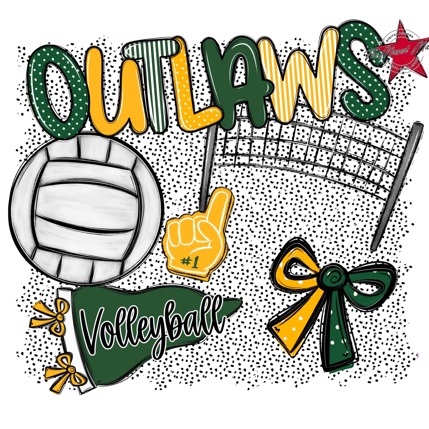 Outlaws Volleyball Spirit-Green & Yellow