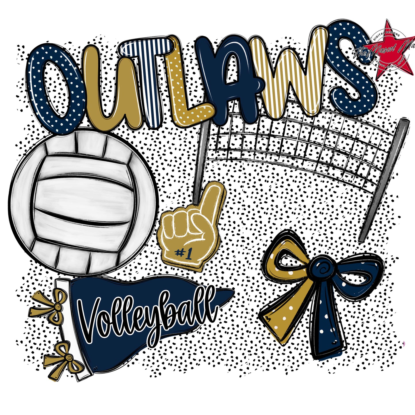 Outlaws Volleyball Spirit-Navy & Gold