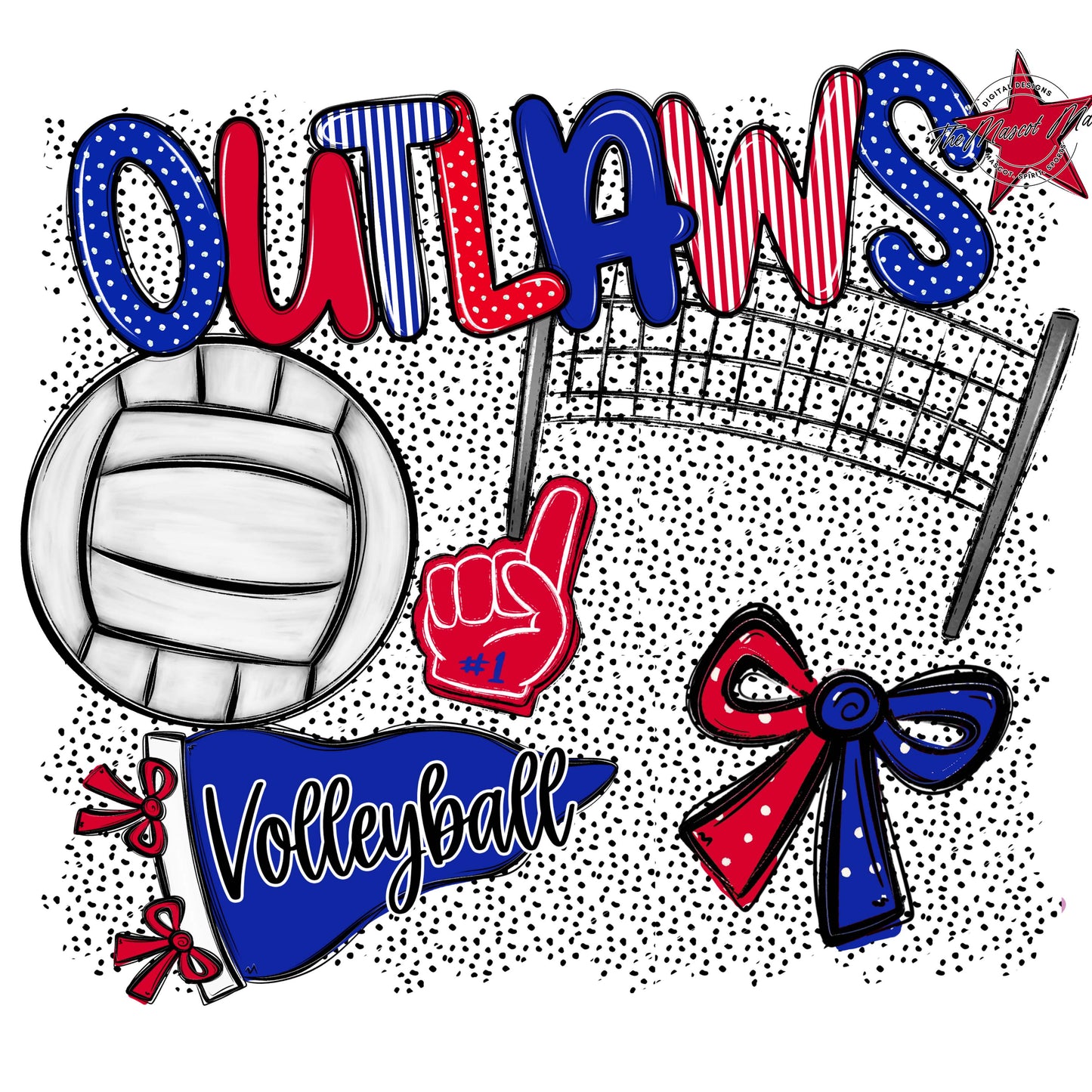 Outlaws Volleyball Spirit-Royal Blue & Red