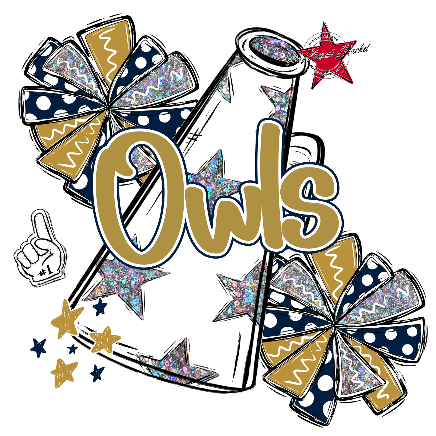 Owls Alpha Megaphone Design-Navy-Gold