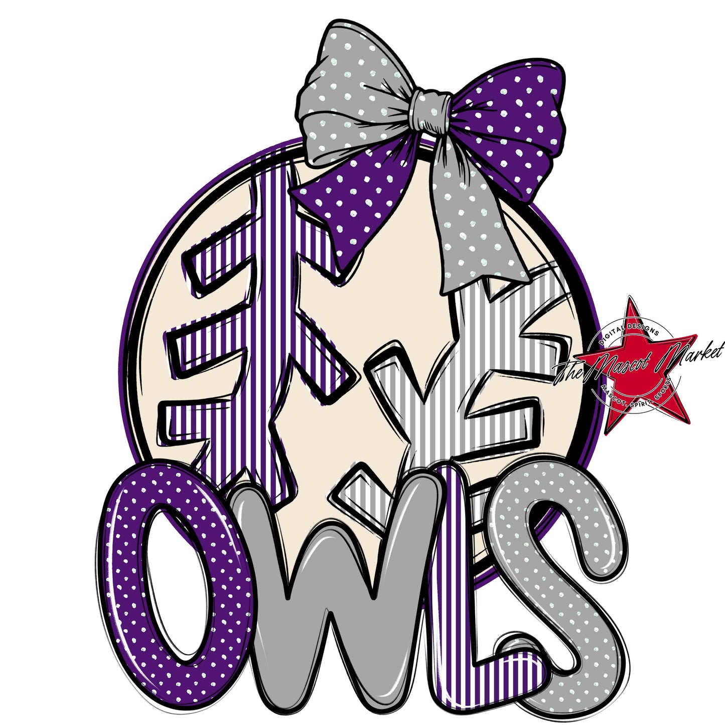 Owls Baseball-Softball Spirit Design-Purple & Grey