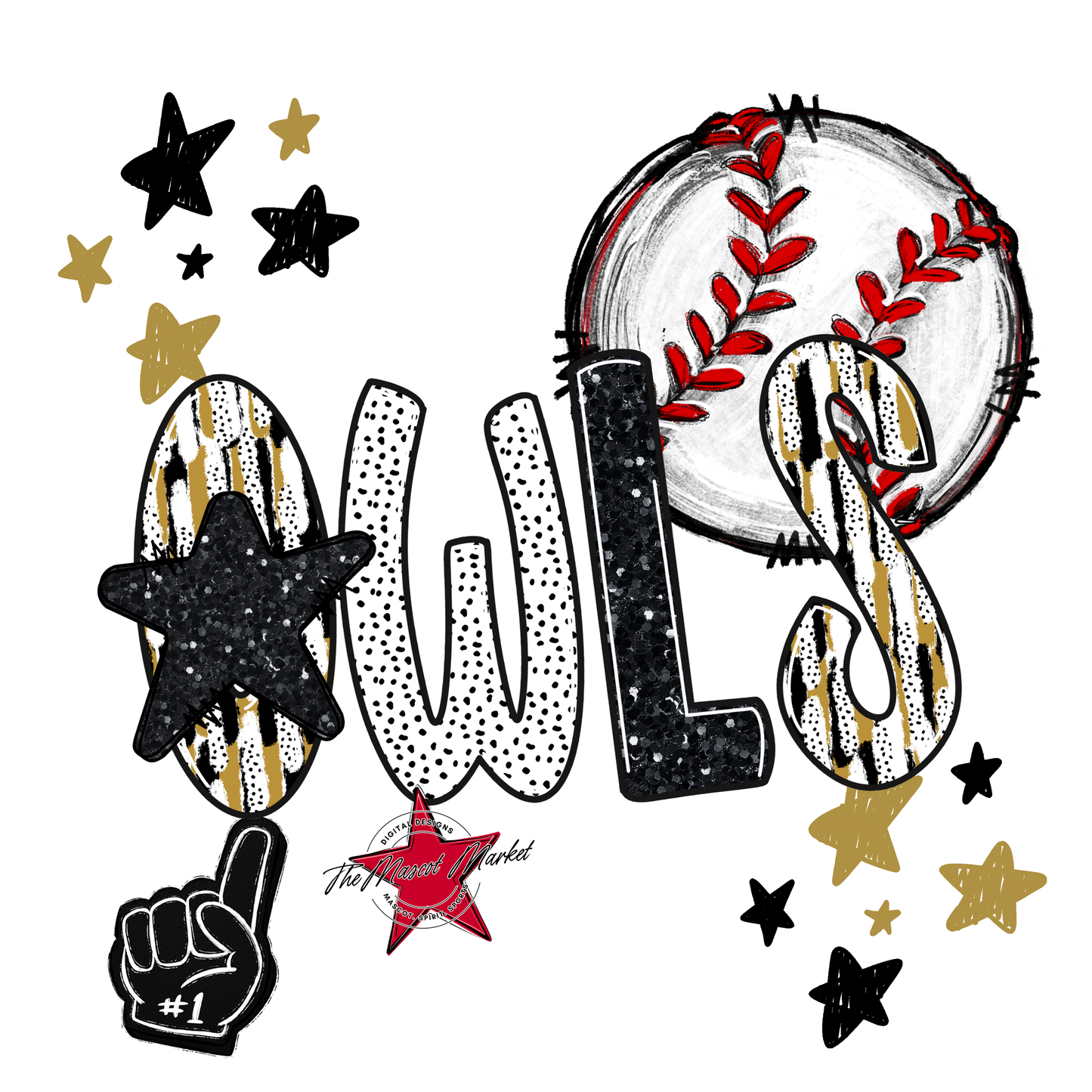 Owls Baseball Scrape-Gold