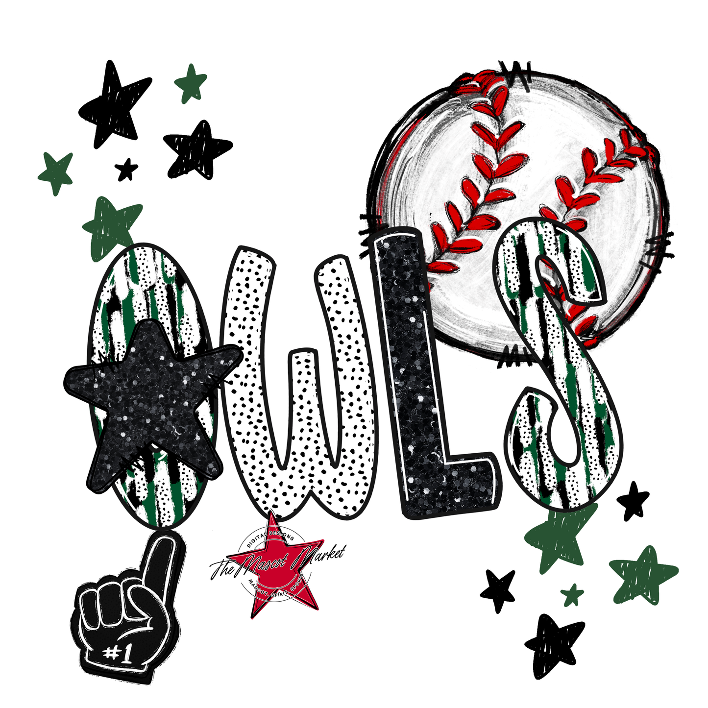 Owls Baseball Scrape-Green