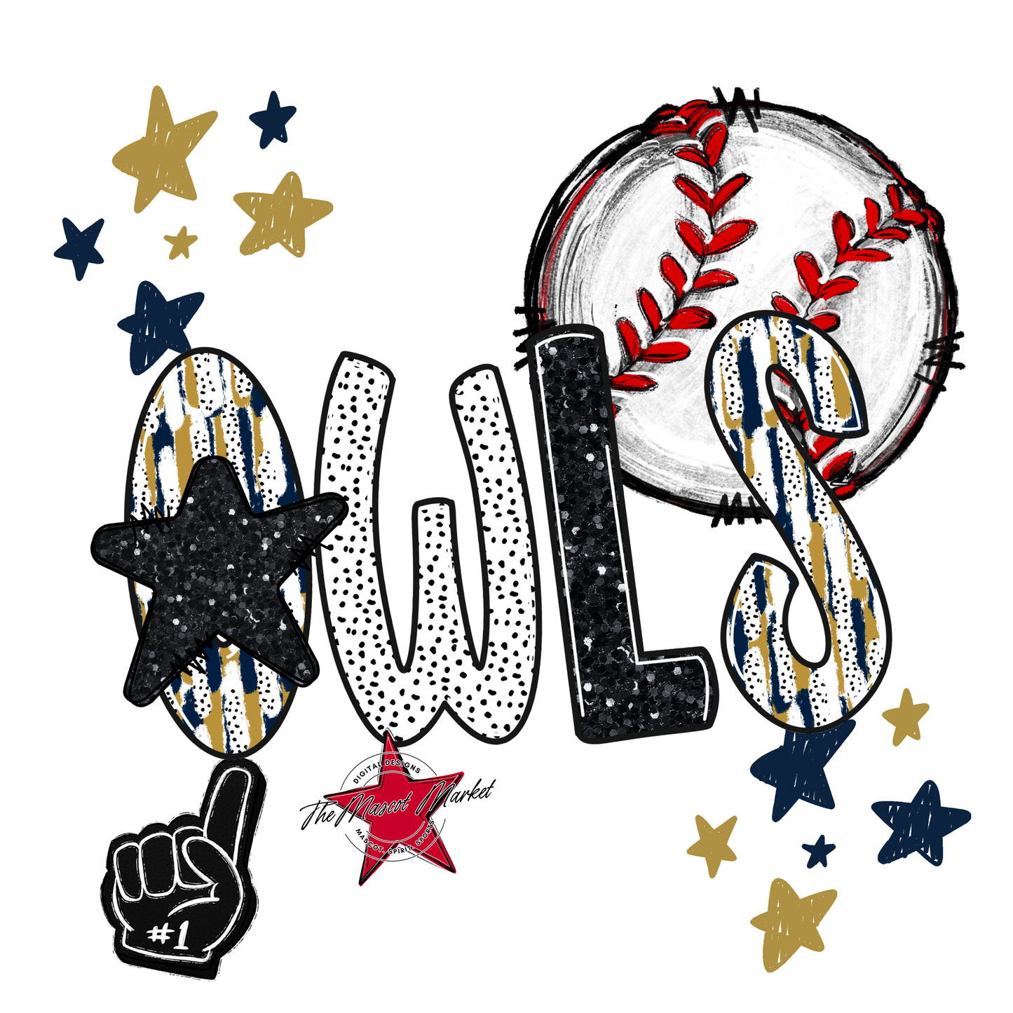 Owls Baseball Scrape-Navy-Gold