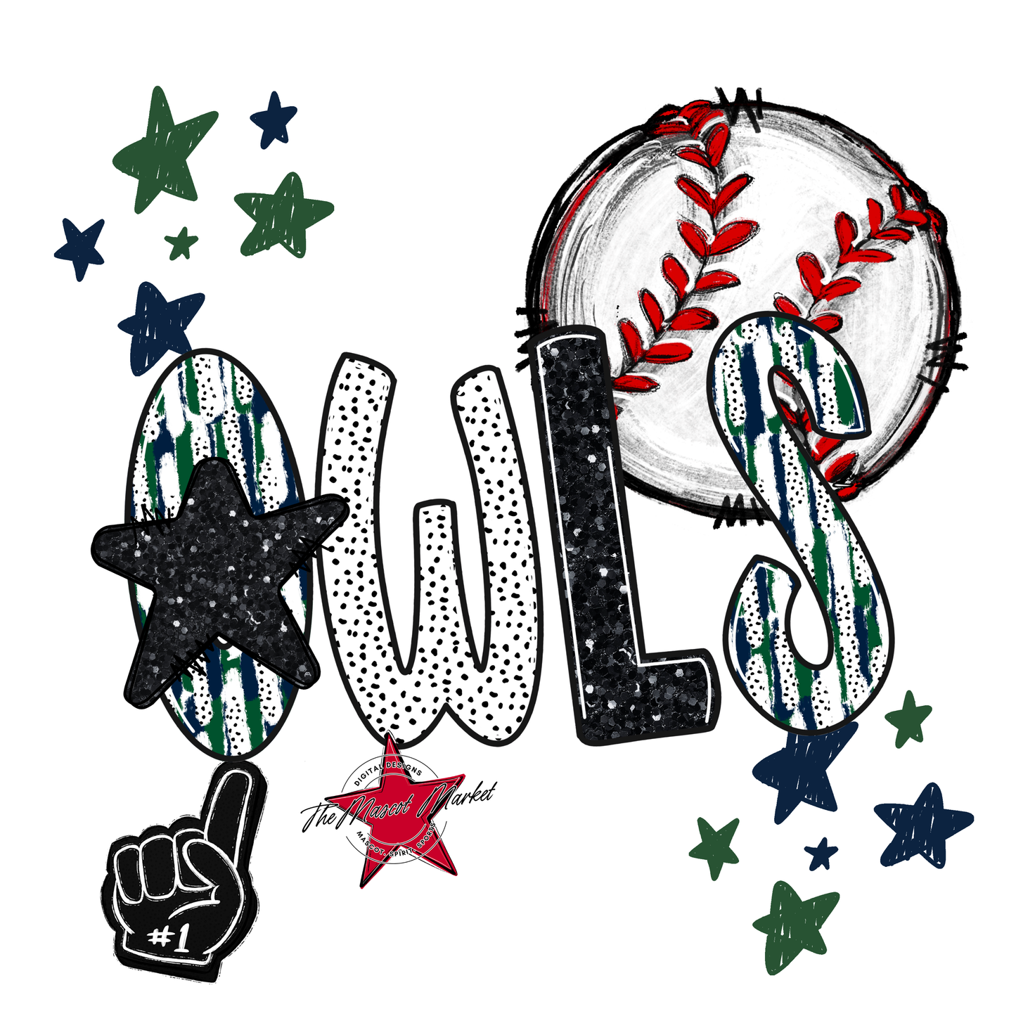 Owls Baseball Scrape-Navy-Green
