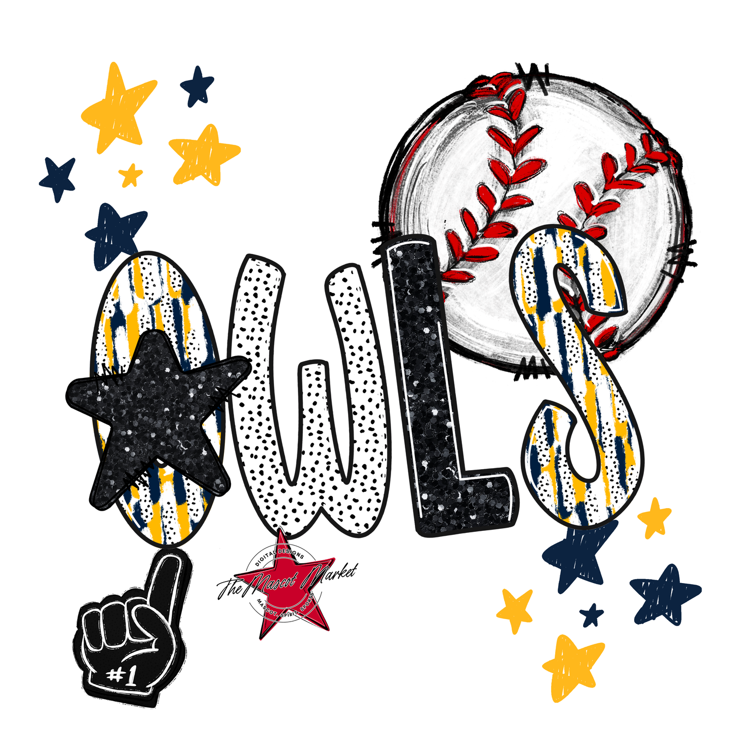 Owls Baseball Scrape-Navy-Yellow