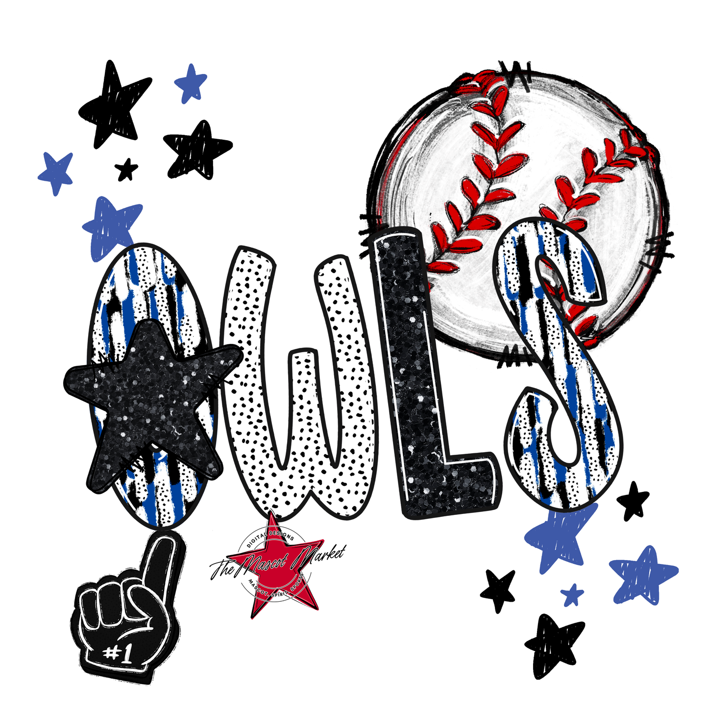 Owls Baseball Scrape-Off Blue