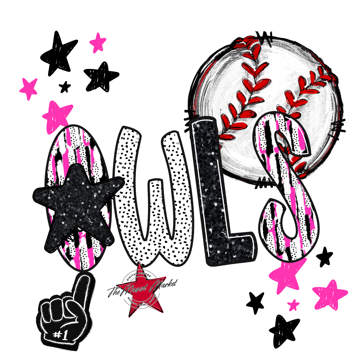 Owls Baseball Scrape-Pink
