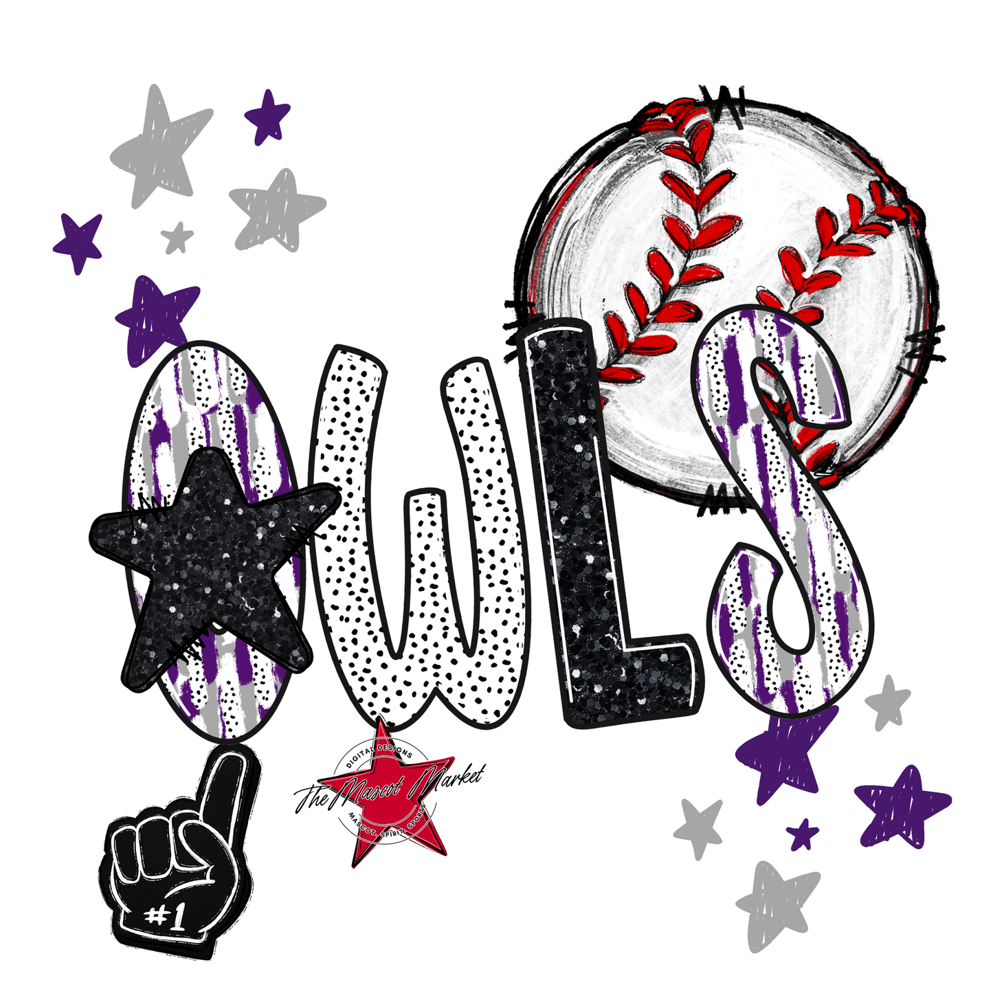 Owls Baseball Scrape-Purple-Grey