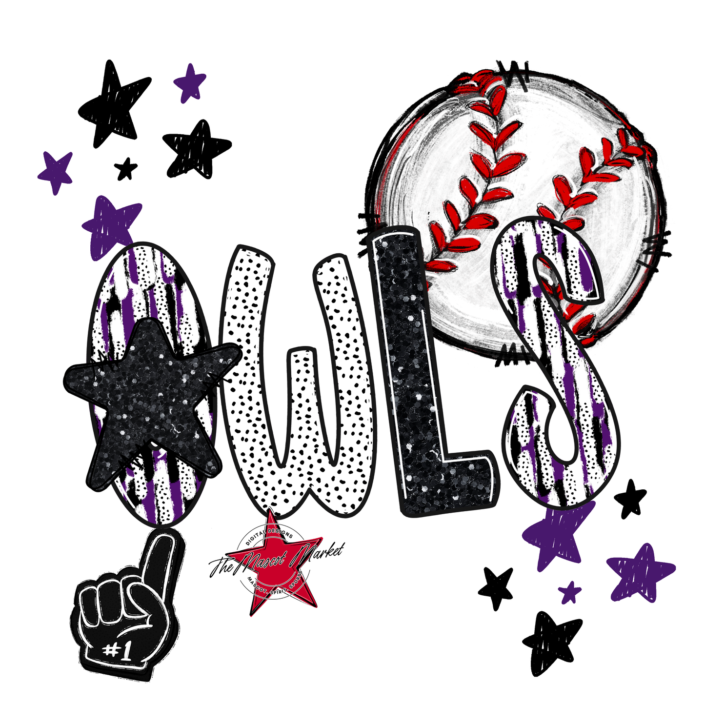Owls Baseball Scrape-Purple