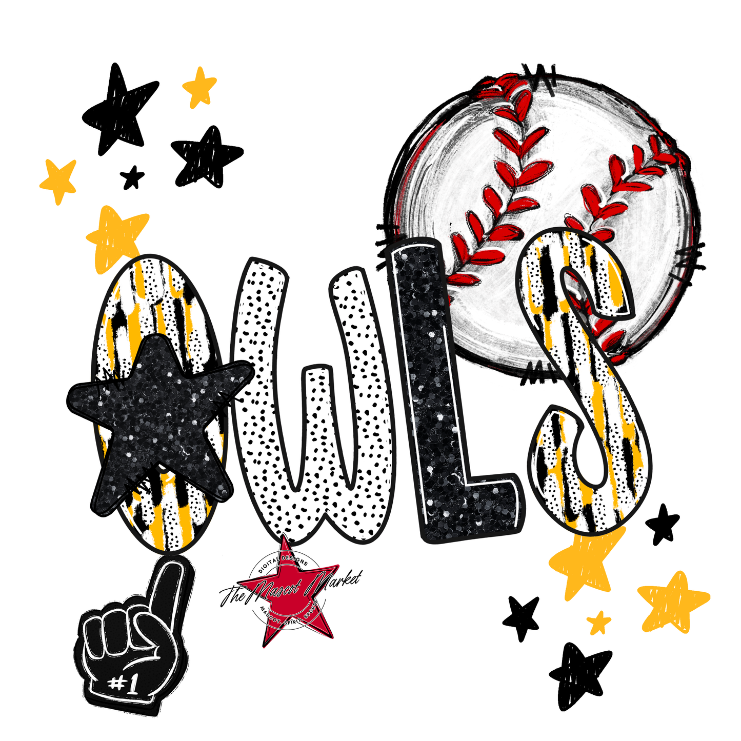 Owls Baseball Scrape-Yellow