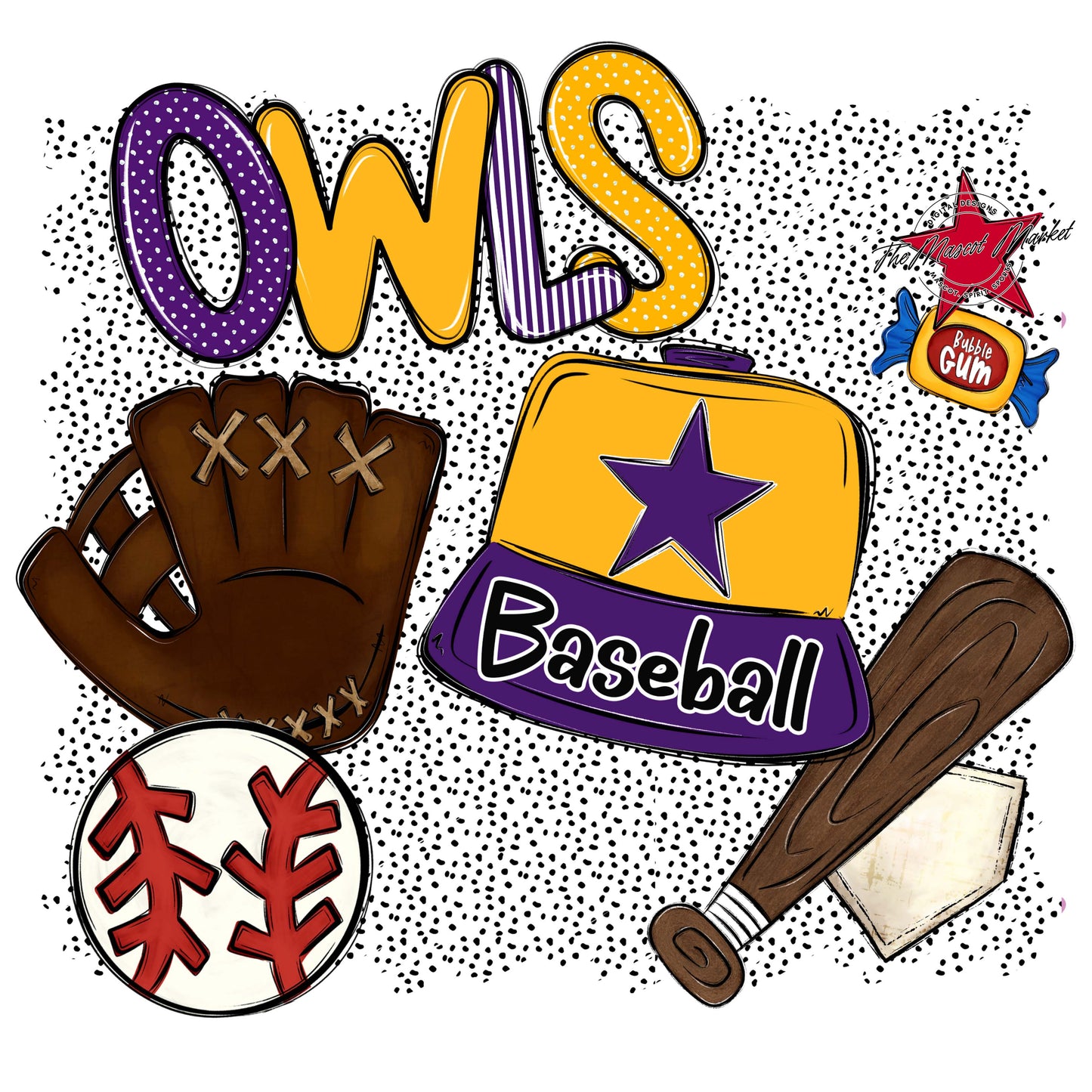 Owls Baseball Spirit-Purple & Yellow