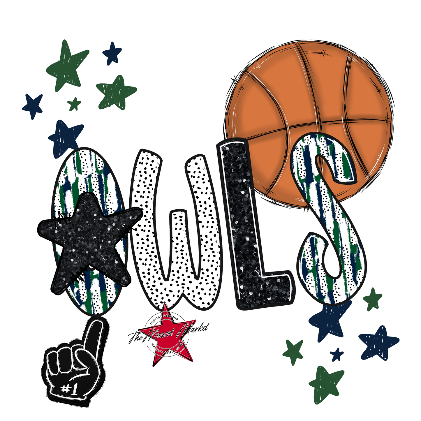 Owls Basketball Scrape-Navy-Green
