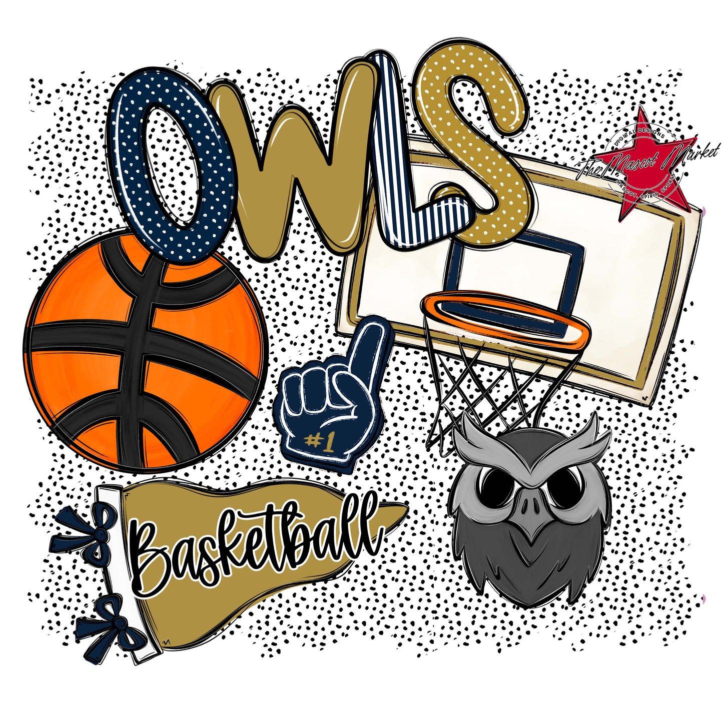 Owls Basketball Spirit-Navy & Gold