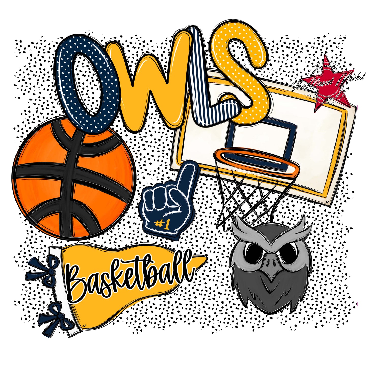 Owls Basketball Spirit-Navy & Yellow
