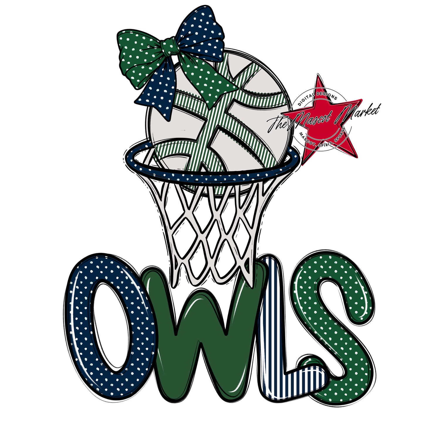 Owls Basketball Spirit Design-Navy & Green