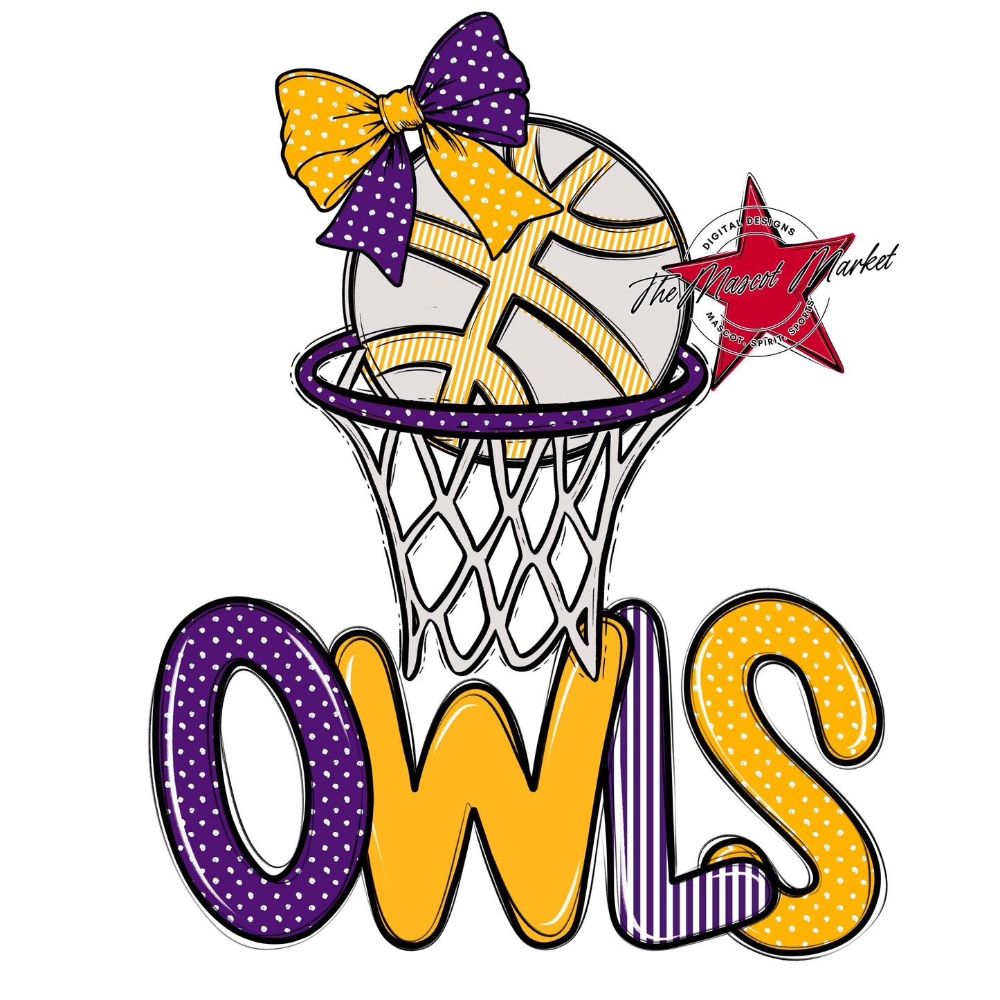 Owls Basketball Spirit Design-Purple & Yellow