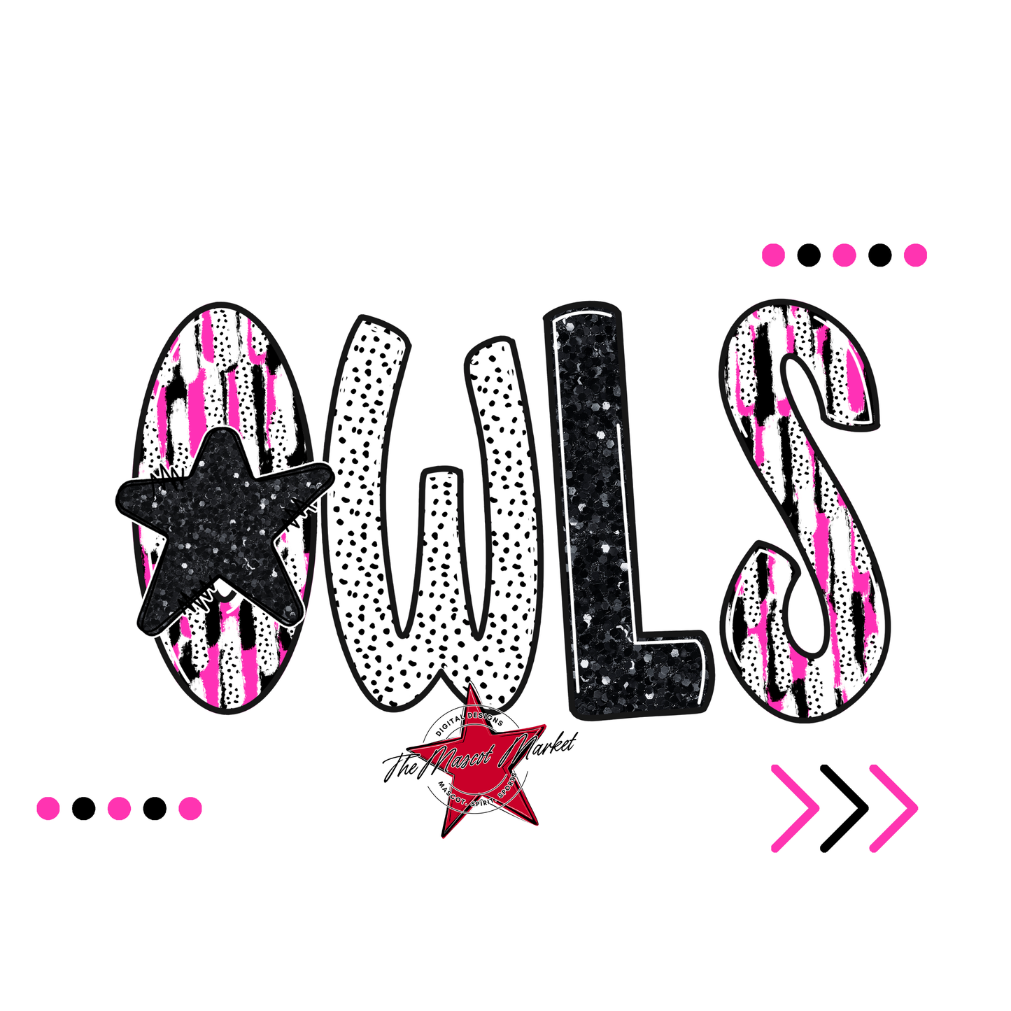 Owls Brushstroke Alpha w Arrows-Pink