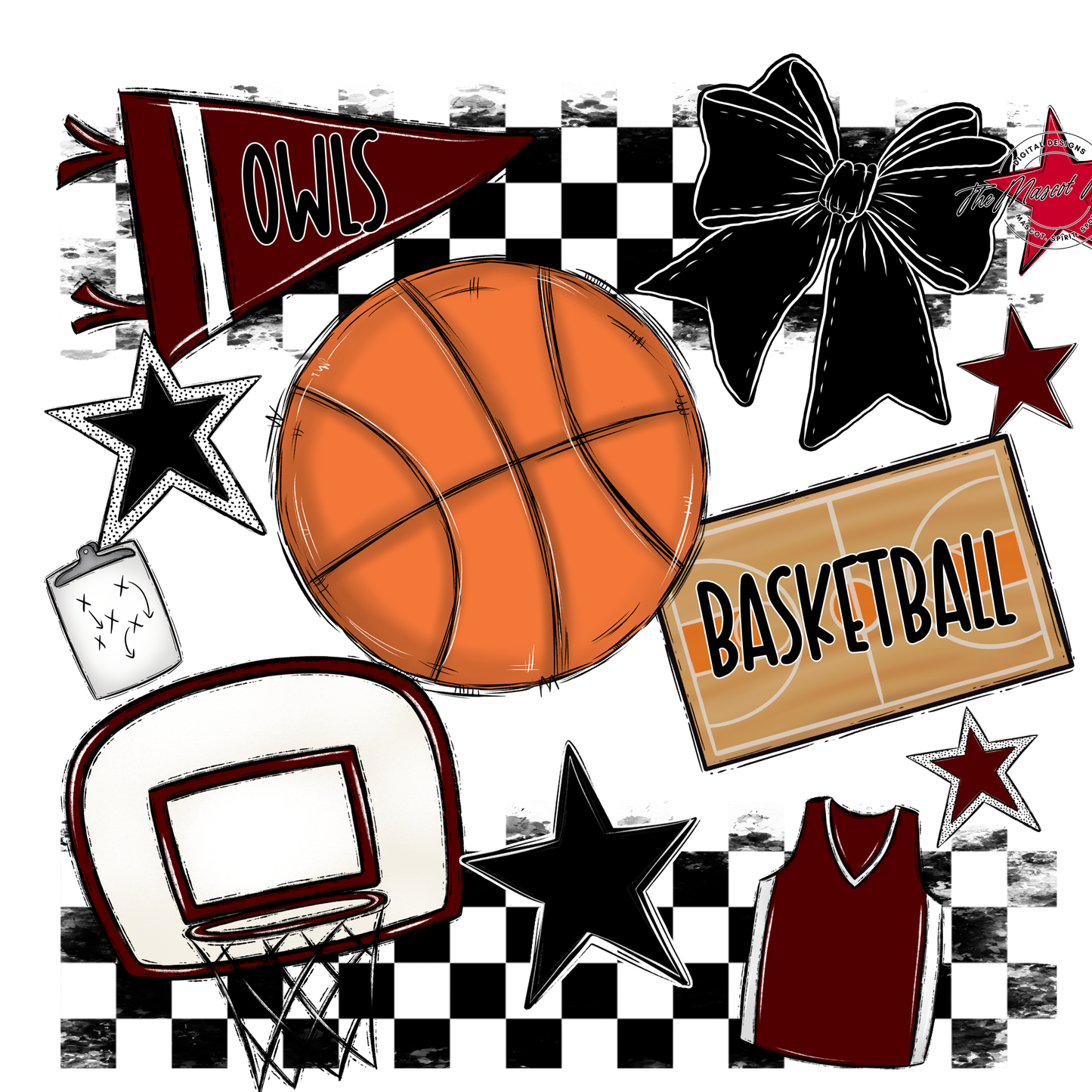 Owls Checkers Basketball Spirit Design-Maroon