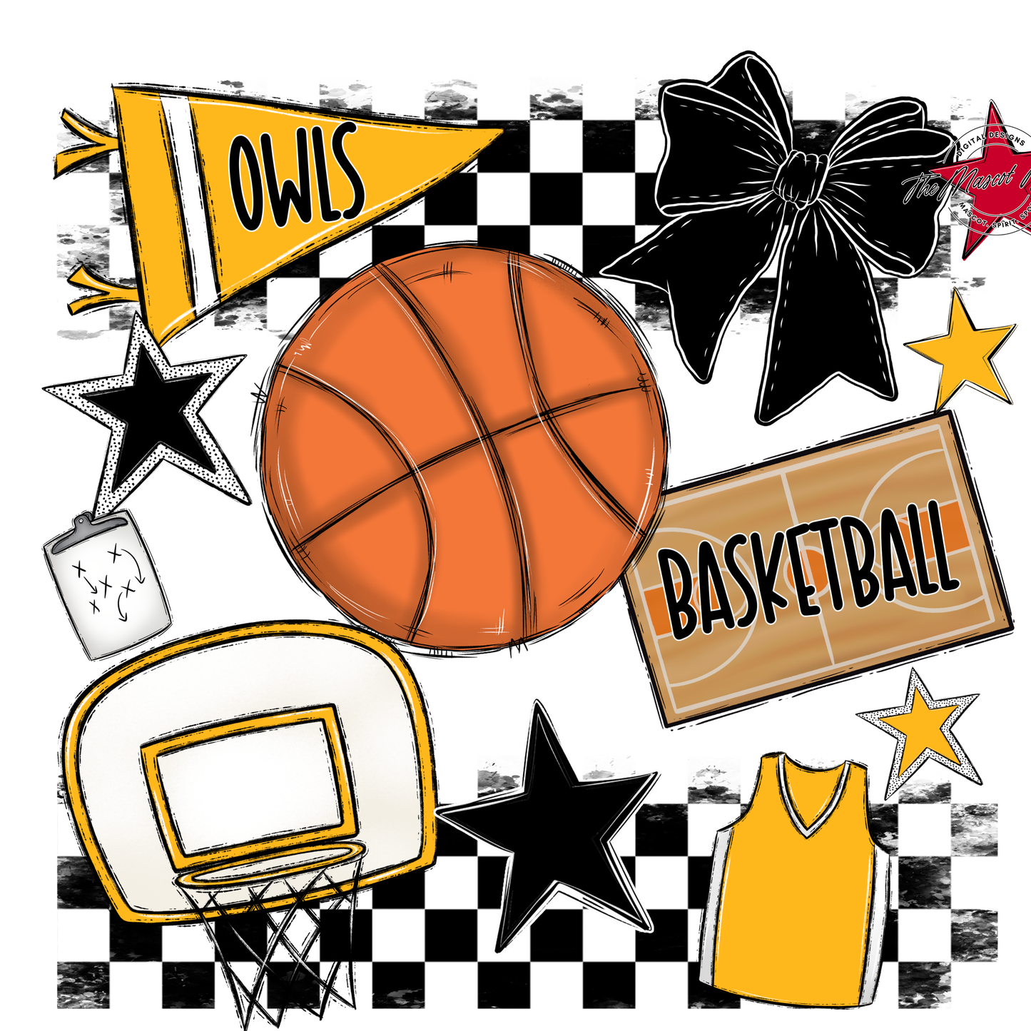Owls Checkers Basketball Spirit Design-Yellow