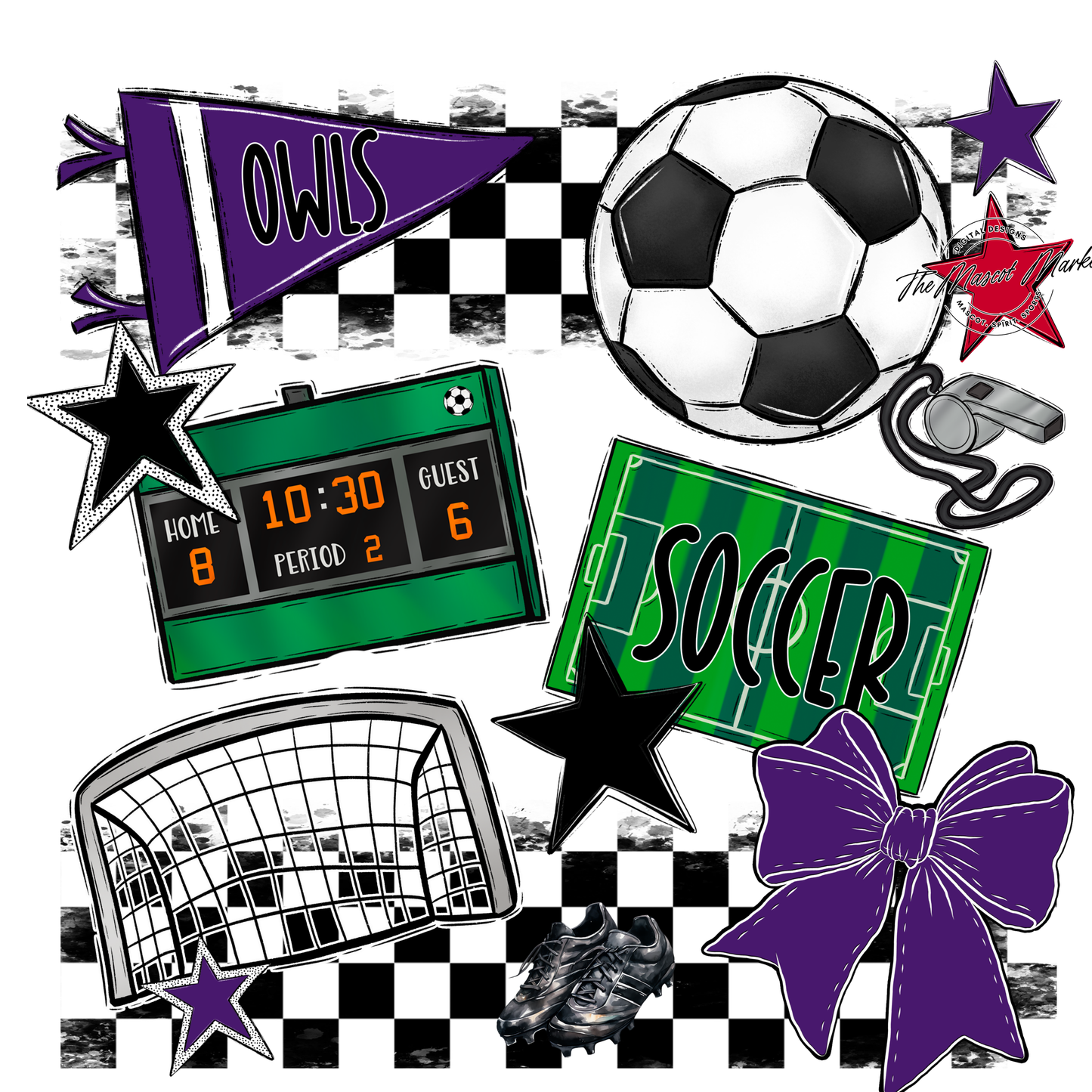 Owls Checkers Soccer Spirit Design-Purple