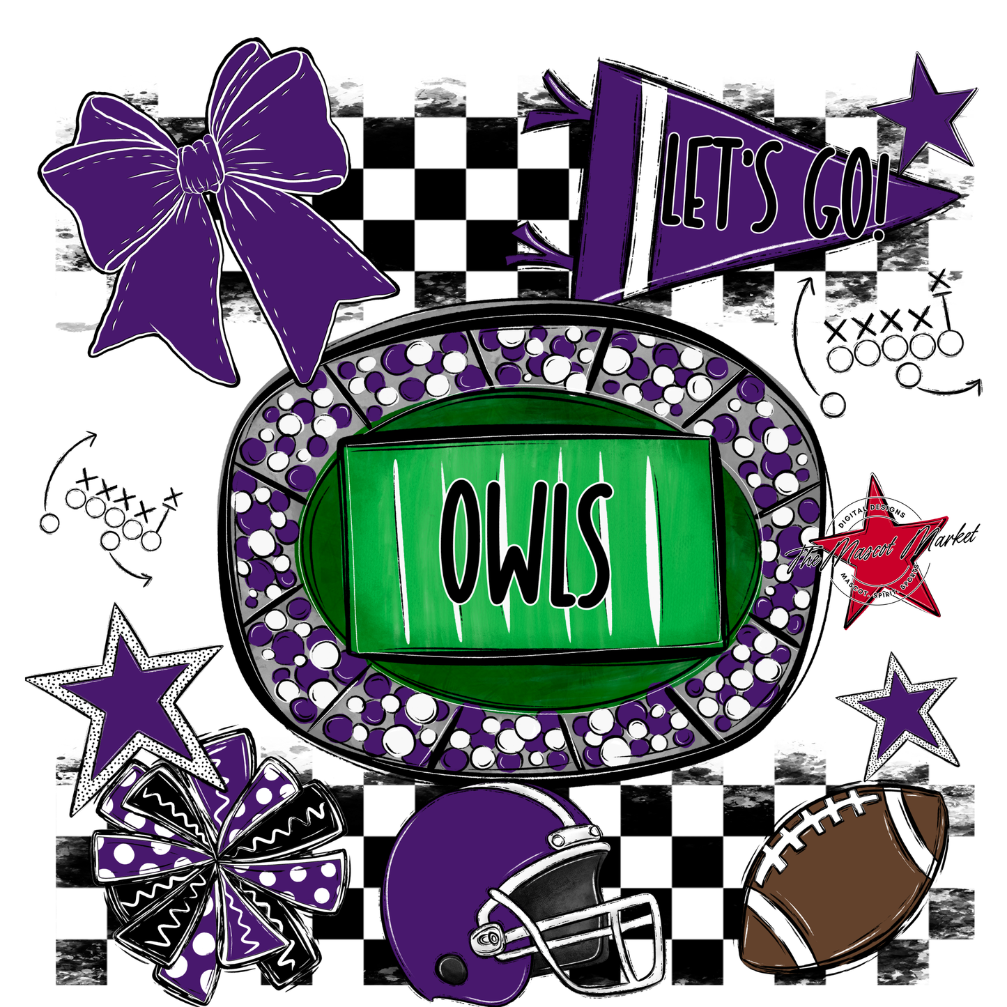 Owls Checkers Spirit Design-Purple
