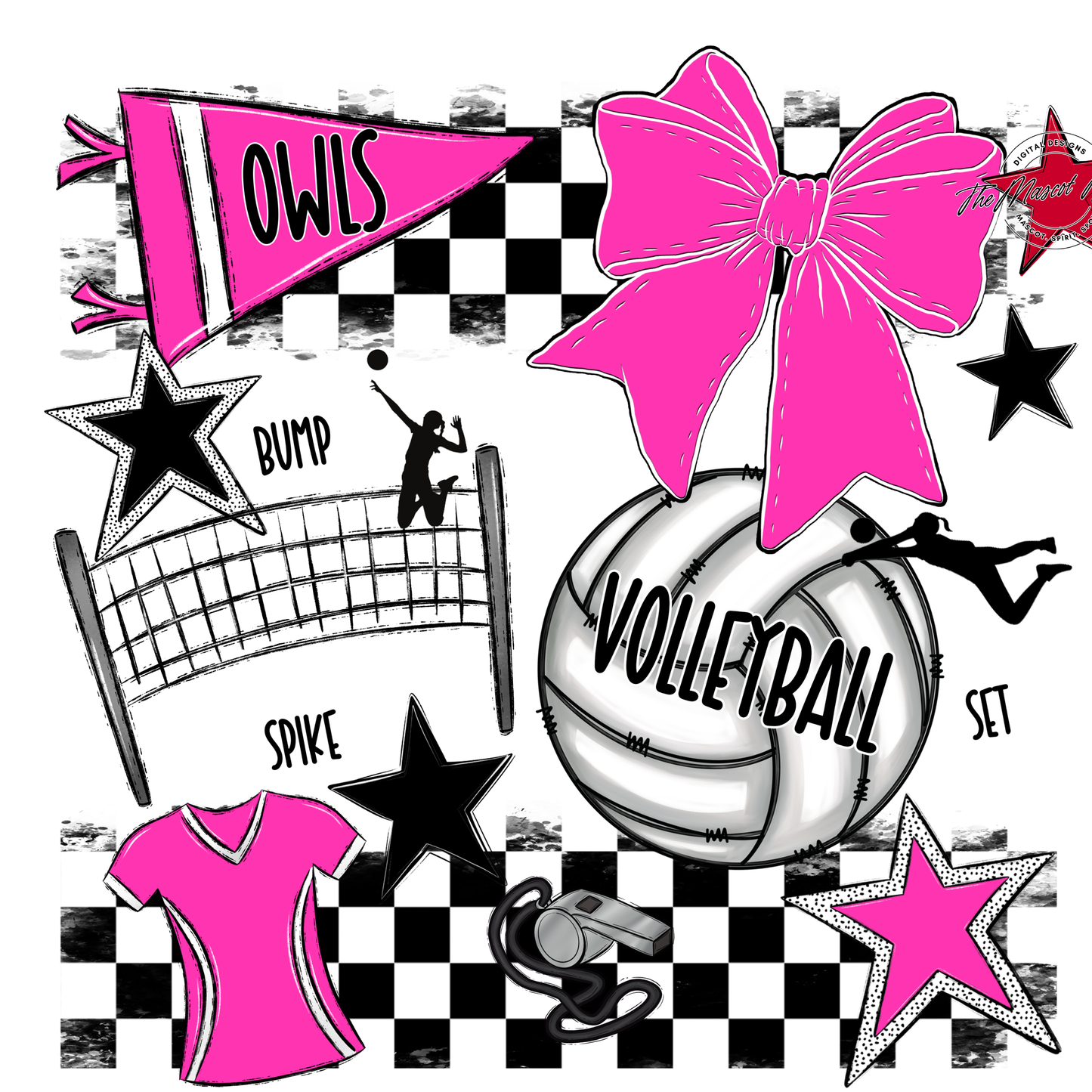 Owls Checkers Volleyball Spirit Design-Pink