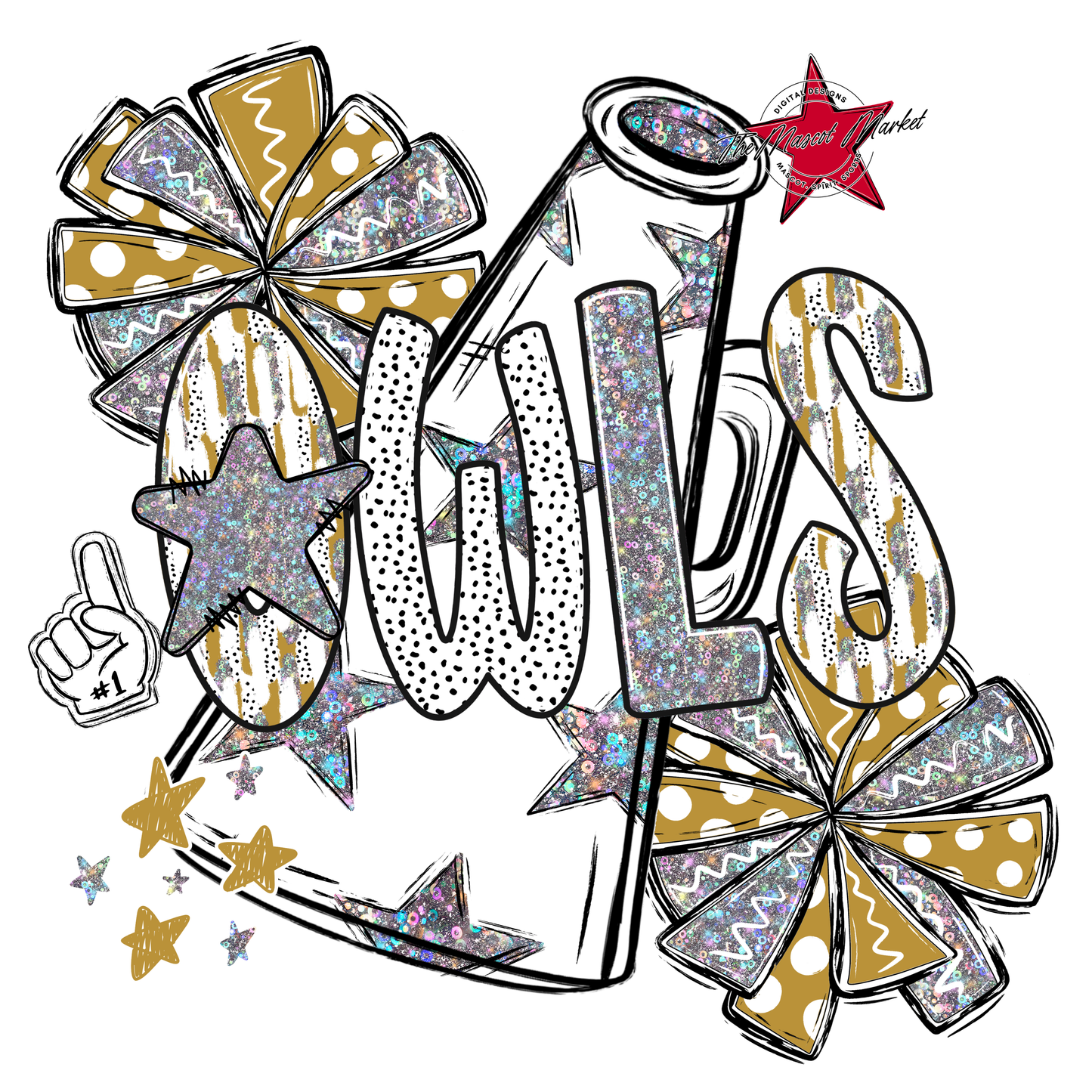 Owls Cheer Megaphone Scrape-Gold