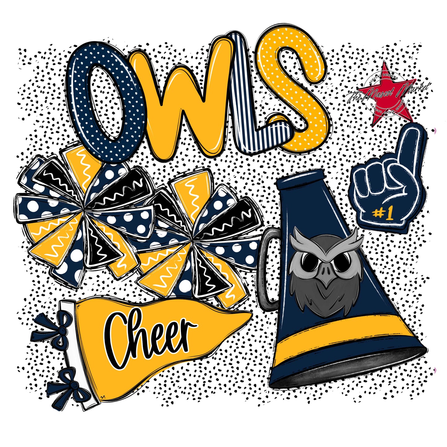 Owls Cheer Spirit-Navy & Yellow