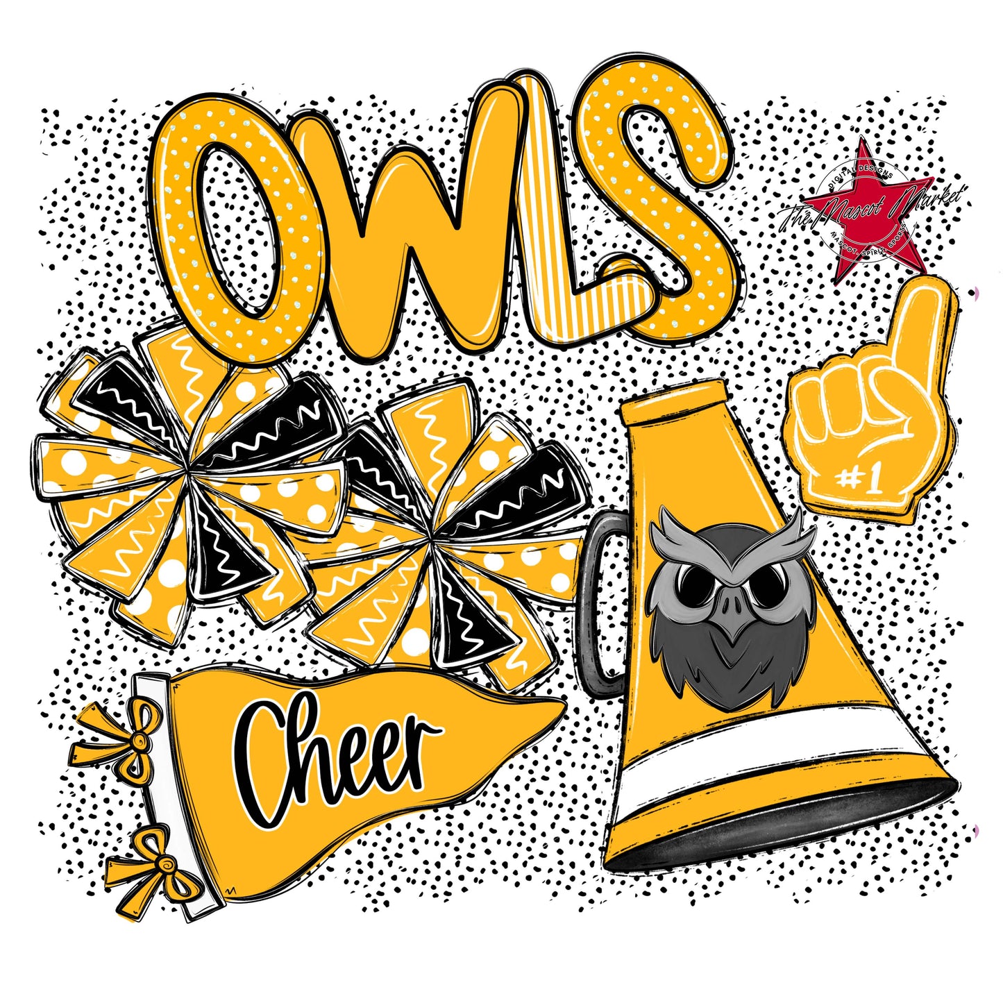 Owls Cheer Spirit-Yellow
