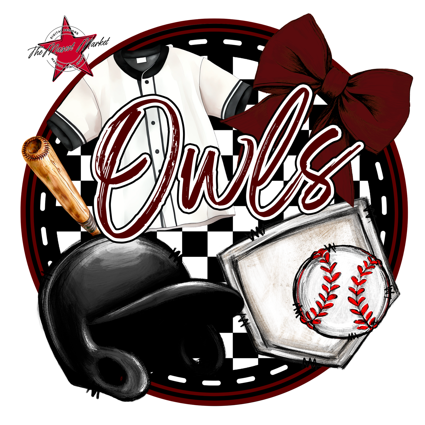 Owls Circle Baseball Design-Maroon