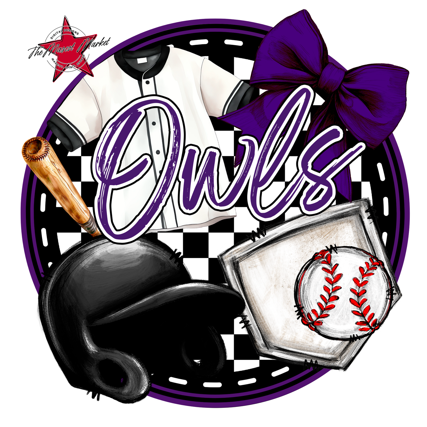 Owls Circle Baseball Design-Purple
