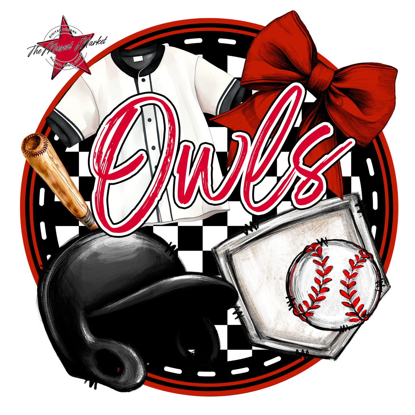 Owls Circle Baseball Design-Red