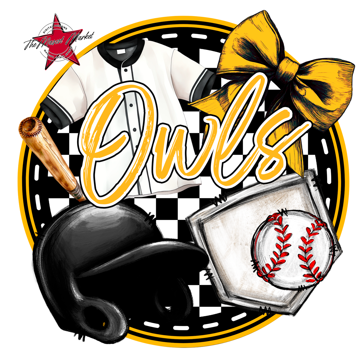 Owls Circle Baseball Design-Yellow