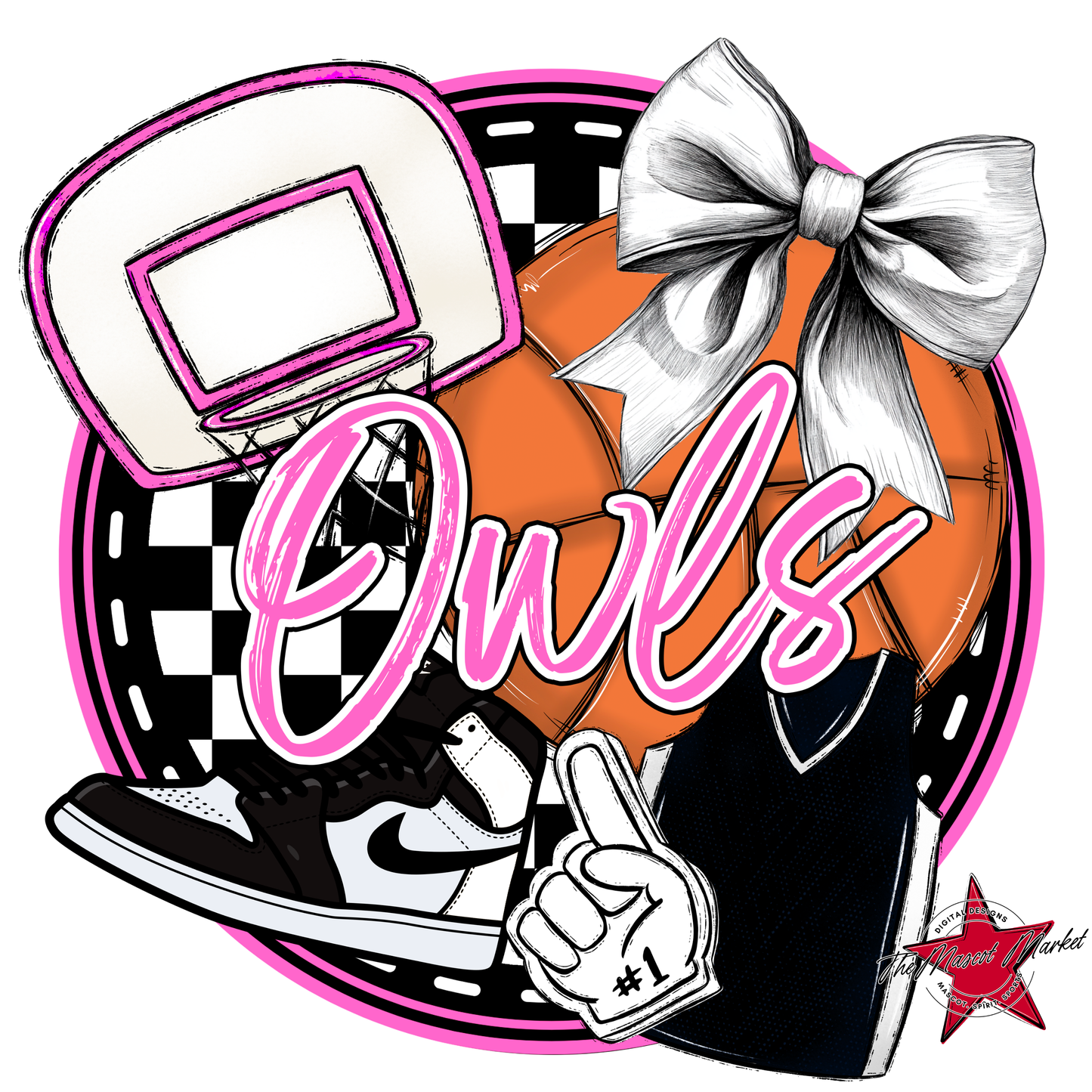 Owls Circle Basketball Design-Baby Pink