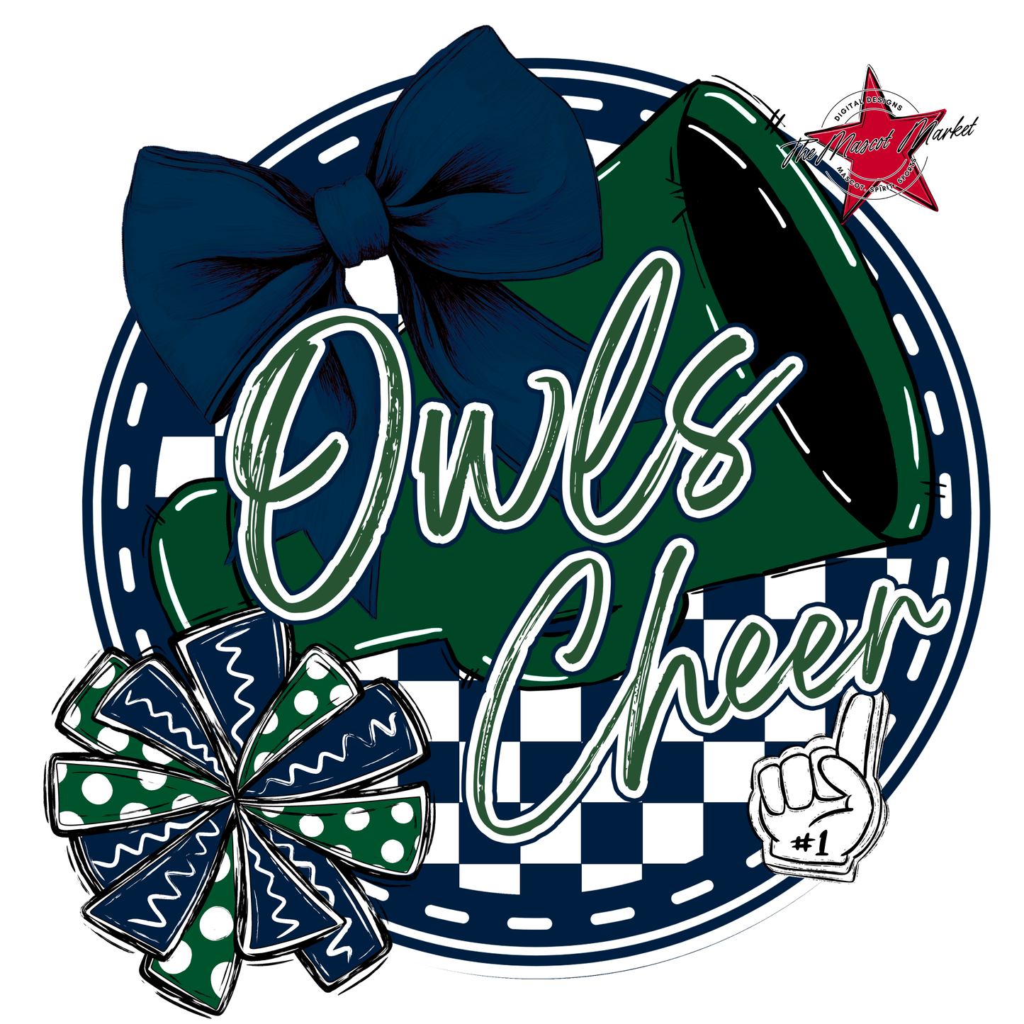 Owls Circle Cheer Design-Navy-Green