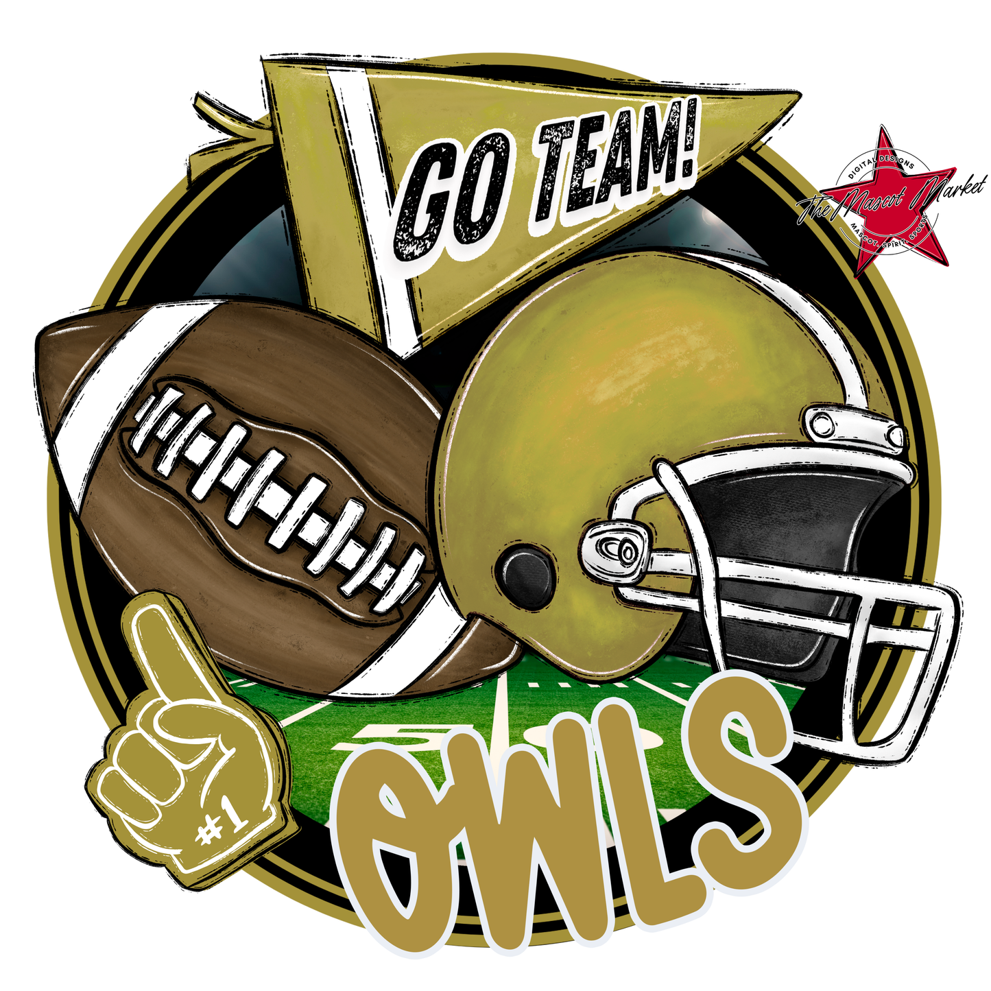 Owls Circle Football Design-Gold