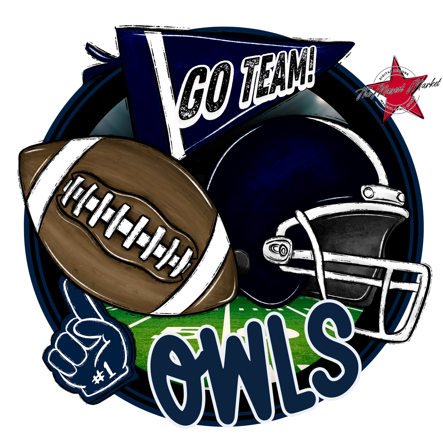 Owls Circle Football Design-Navy