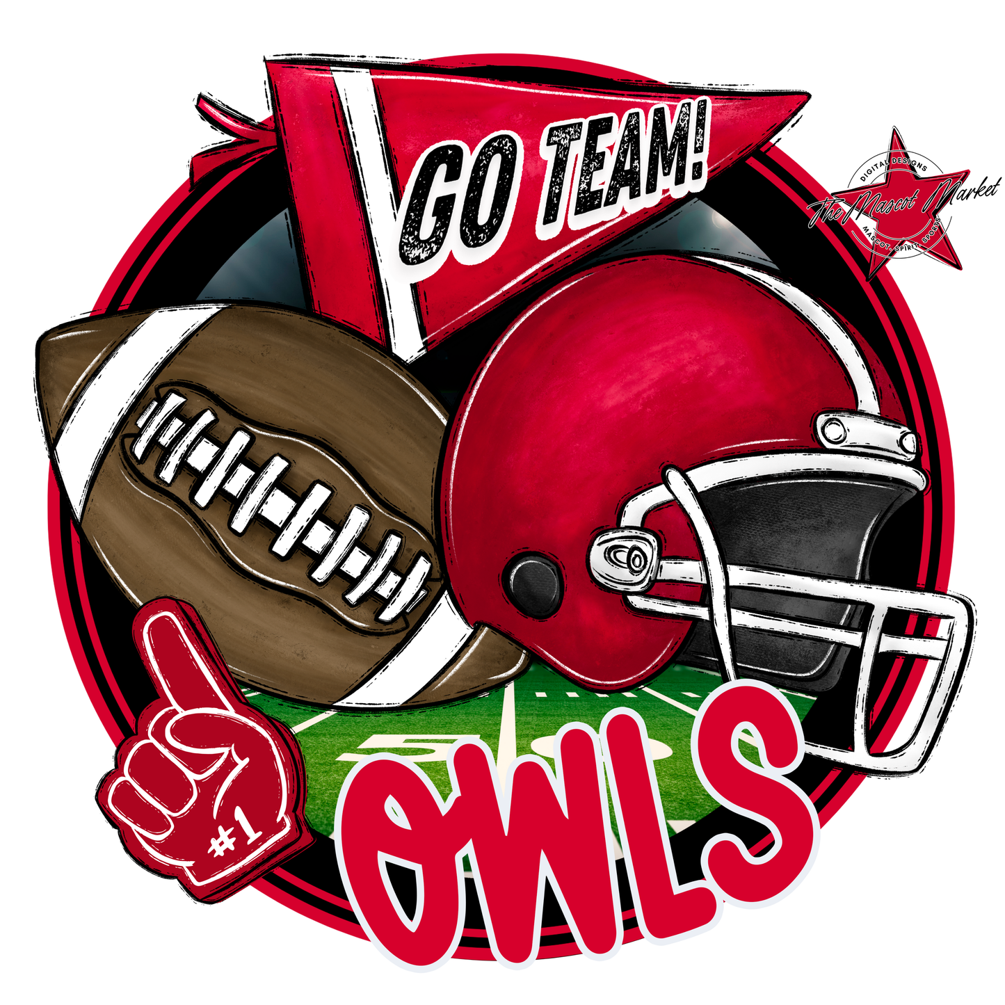 Owls Circle Football Design-Red