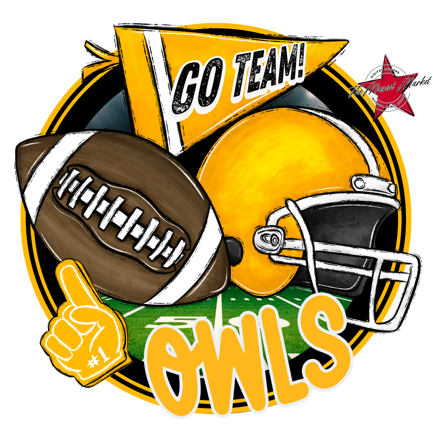 Owls Circle Football Design-Yellow