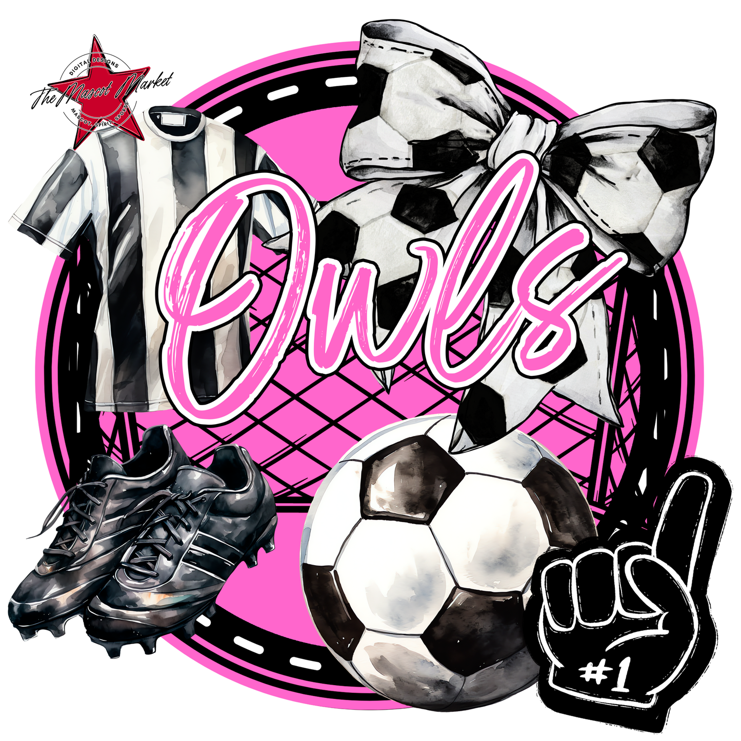 Owls Circle Soccer Design-Baby Pink