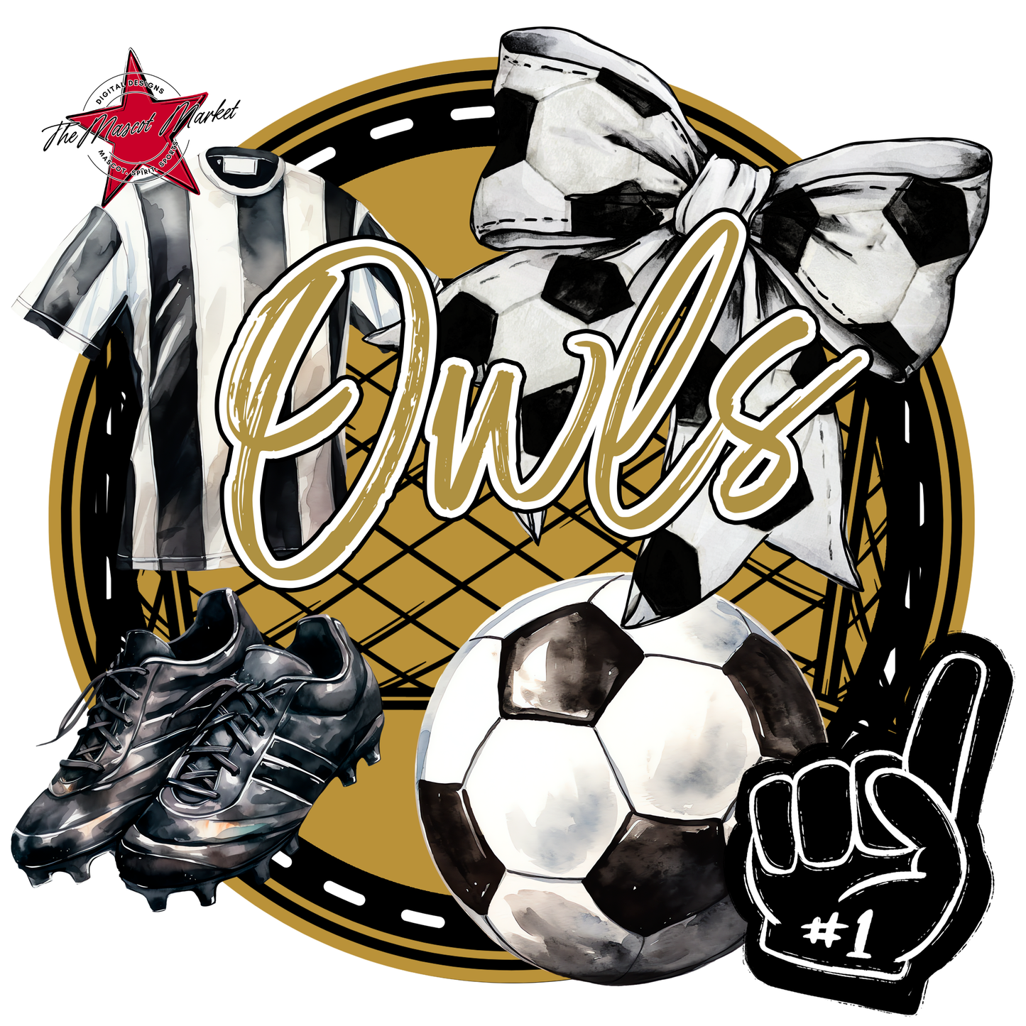 Owls Circle Soccer Design-Gold