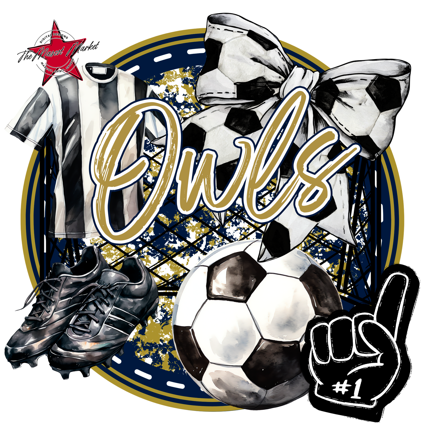 Owls Circle Soccer Design-Navy-Gold