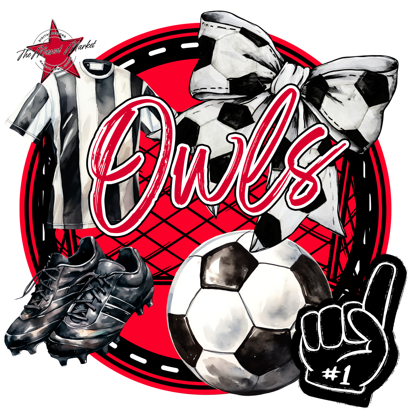 Owls Circle Soccer Design-Red