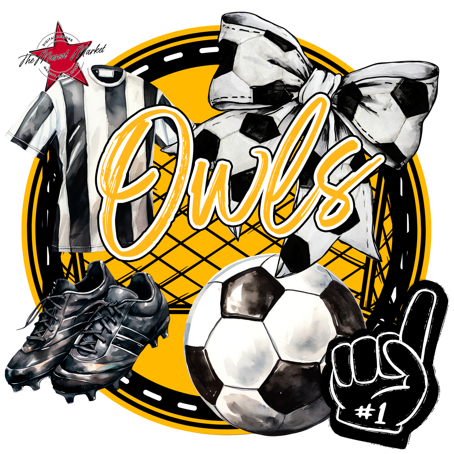 Owls Circle Soccer Design-Yellow